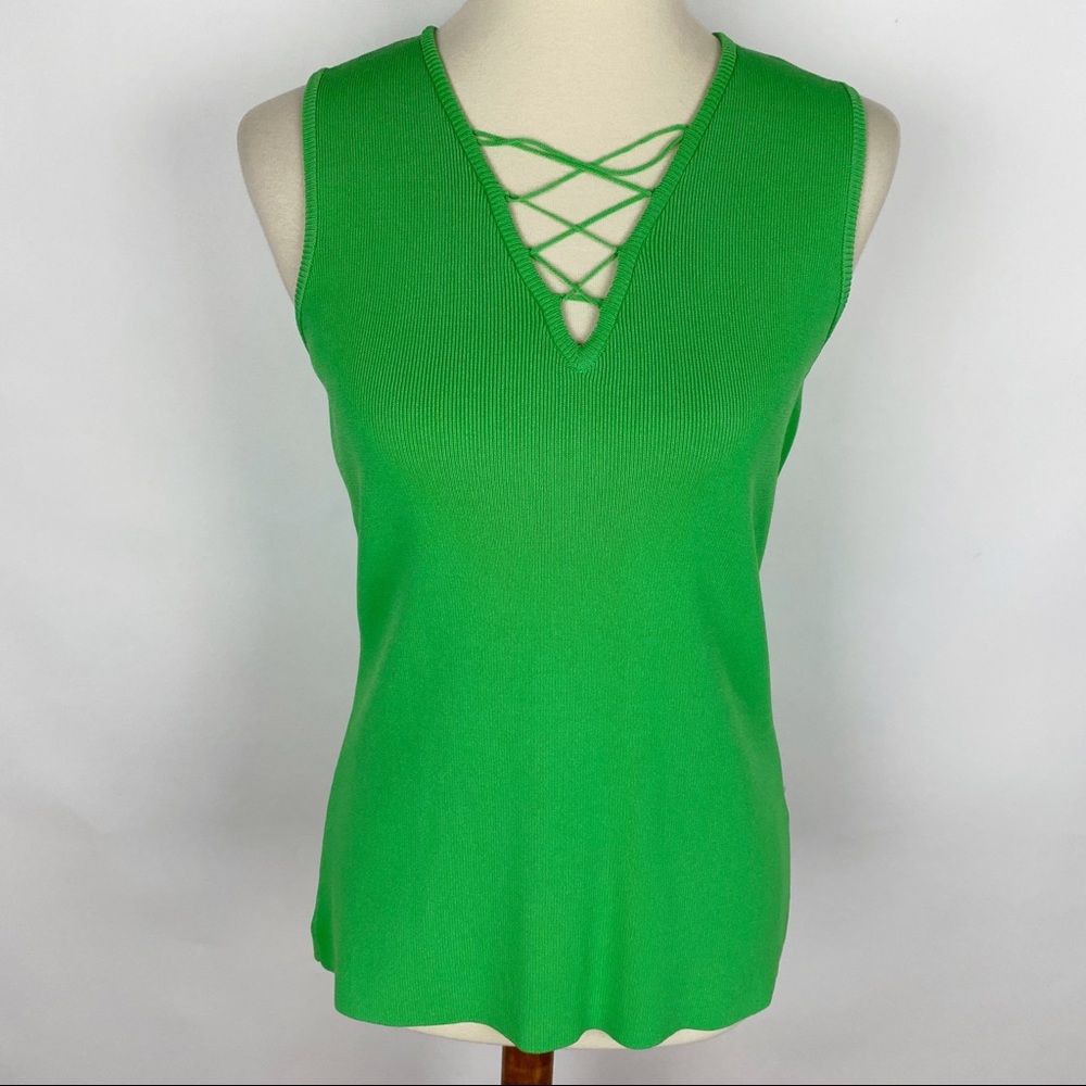 NEW YORK & CO 7th Ave Design Studio Green V-Neck Sweater Tank Top - Size M